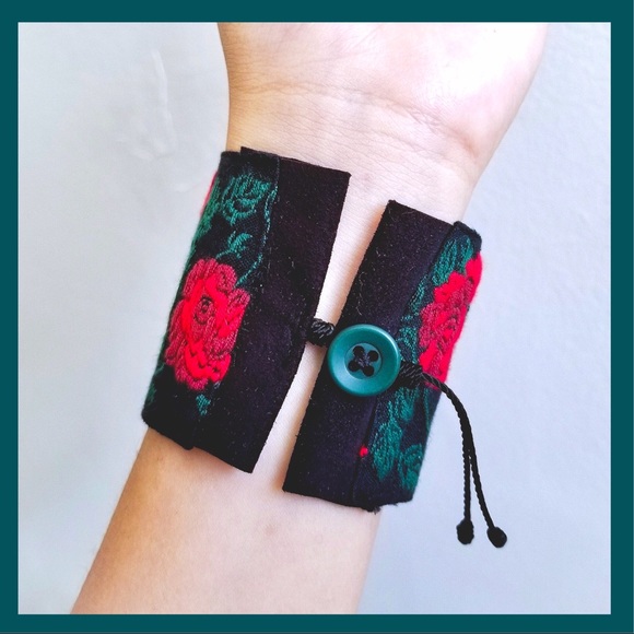 Vintage Rose Embroidered Cuff Bracelet - Picture 2 of 5